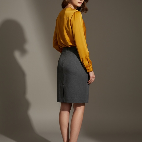 Express Pencil Skirt w/ Belt Detail – Charcoal Grey 8 - Picture 4 of 12